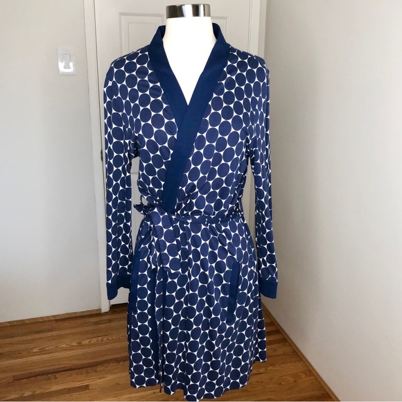 Kate Spade Blue Polka Dot Cotton Tie Front Robe size S - Picture 1 of 15